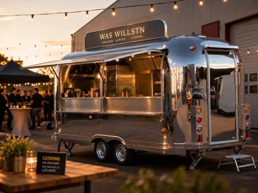 Silberner Was Willst’n Foodtrailer bei einer Abendveranstaltung